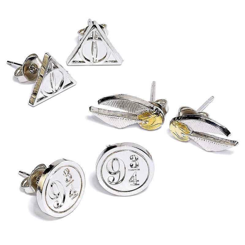 Conjunto de Brincos Deathly Hallows, Golden Snitch e Platform 9¾ - Harry Potter