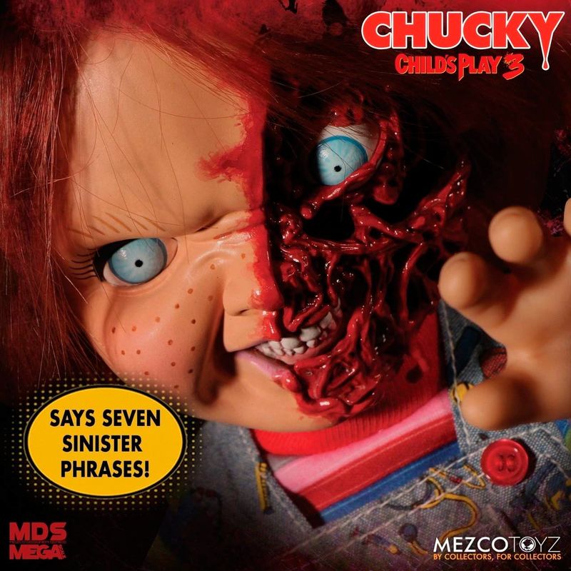 Chucky Childs Play 3 Chucky Pizza Face figura falante 38 cm - MerchVillain