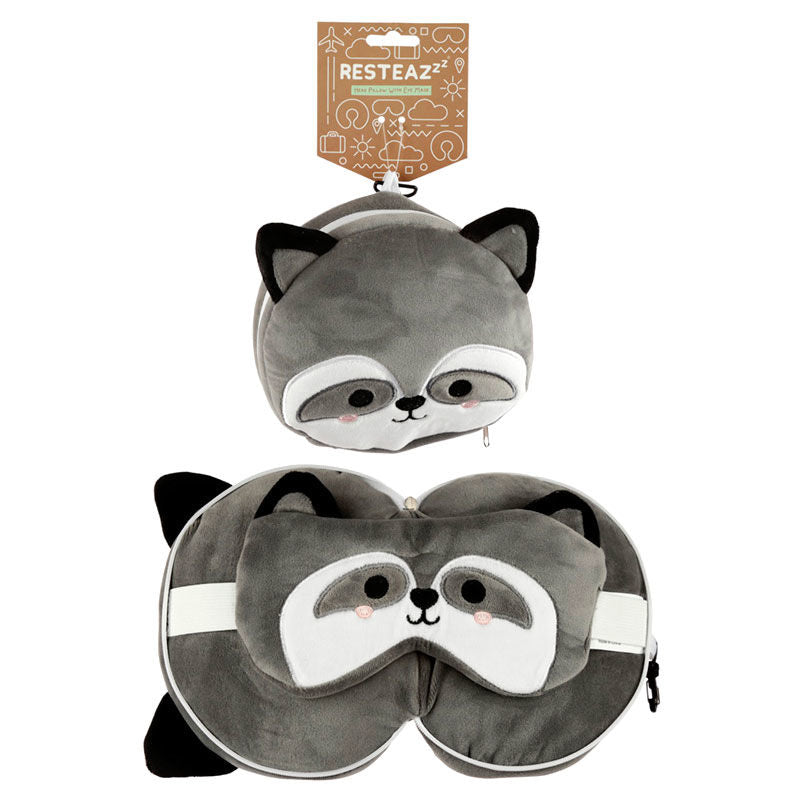 Almofada de viagem redonda e máscara para os olhos Relaxeazzz Raccoon - MerchVillain