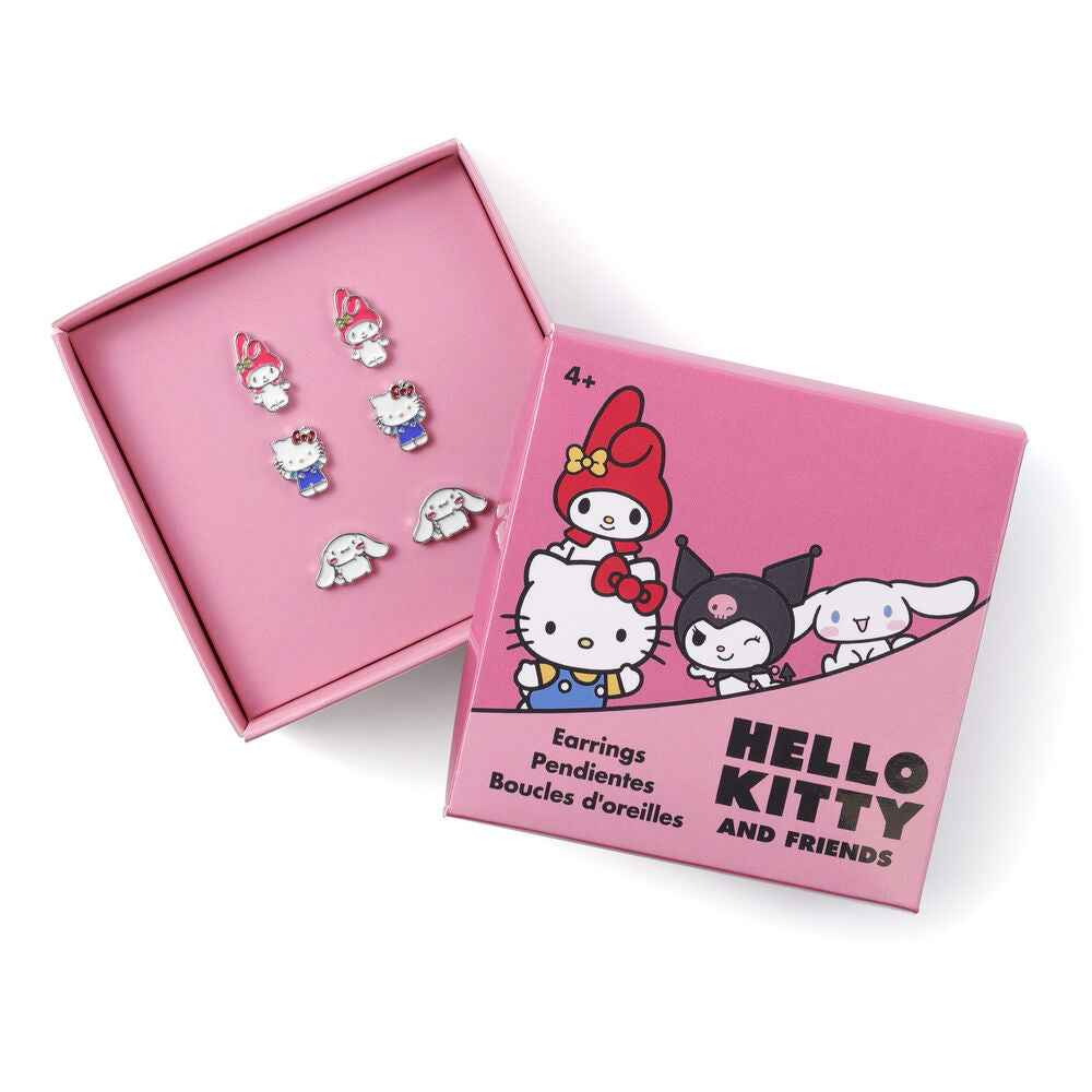 Conjunto Hello Kitty e Friends 3 pares de brincos prateados